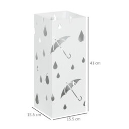 Homcom Metal Umbrella Stand, Square Umbrella Basket With 4 Hooks Drip Tray White - thumbnail 3