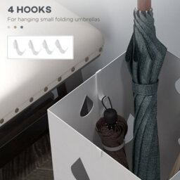 Homcom Metal Umbrella Stand, Square Umbrella Basket With 4 Hooks Drip Tray White - thumbnail 6