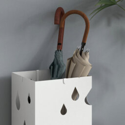 Homcom Metal Umbrella Stand, Square Umbrella Basket With 4 Hooks Drip Tray White - thumbnail 7