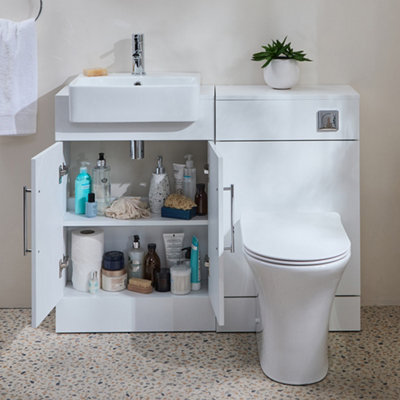 Homestylestore 1050mm White Bathroom Combination Vanity Unit With Toilet Pan And Chrome T Bar Handle - image 1