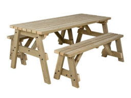 Arbor Garden Solutions Victoria Space Saving Picnic Table Benches Set (6Ft, Natural Finish) - thumbnail 1