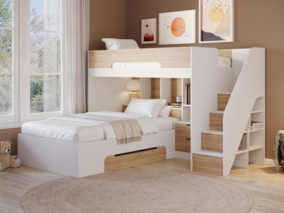 Flair Greyson Staircase Triple Bunk Bed With Storage White & Oak - image 1