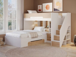 Flair Greyson Staircase Triple Bunk Bed With Storage White & Oak - thumbnail 1