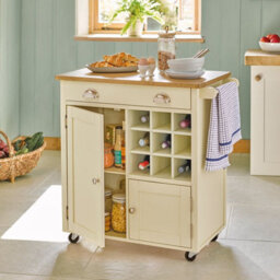 Woodstock Kitchen Cart In Cream, Wheeled Storage, Drawer & 2 Cupboards - thumbnail 1