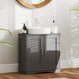Costway 60 Cm Pedestal Sink Bathroom Vanity Cabinet Under Sink Cabinet-Grey - thumbnail 5