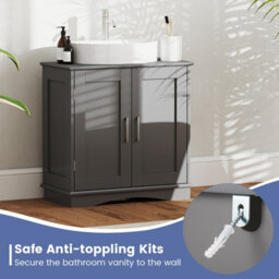 Costway 60 Cm Pedestal Sink Bathroom Vanity Cabinet Under Sink Cabinet-Grey - thumbnail 8