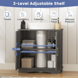 Costway 60 Cm Pedestal Sink Bathroom Vanity Cabinet Under Sink Cabinet-Grey - thumbnail 7