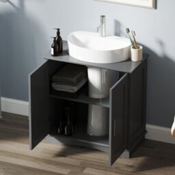 Costway 60 Cm Pedestal Sink Bathroom Vanity Cabinet Under Sink Cabinet-Grey - thumbnail 4