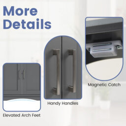 Costway 60 Cm Pedestal Sink Bathroom Vanity Cabinet Under Sink Cabinet-Grey - thumbnail 3
