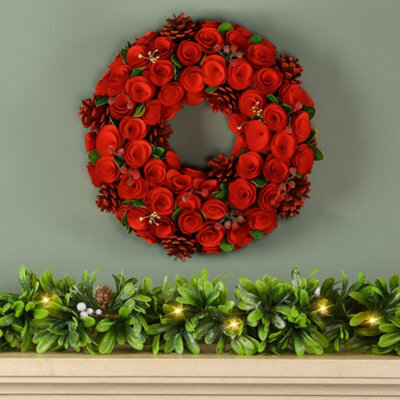 Dibor Evergreen Red Berry Indoor 35Cm Wreath And 1.8M Led Garland Decorations - image 1