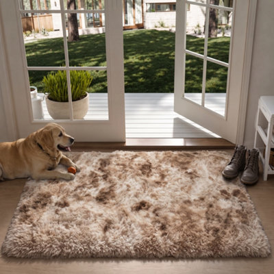 Oxford Homeware Shaggy Rug Anti-Slip Washable Soft Fluffy Living Room And Bedroom Rug (Mottled Beige, 50X80Cm) - image 1