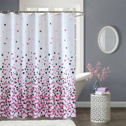 Neel Blue Mosaic Black Polyester Shower Curtain, Water-Resistant Bathroom Curtain With 12 Hooks - 180X200Cm - thumbnail 1