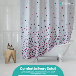 Neel Blue Mosaic Black Polyester Shower Curtain, Water-Resistant Bathroom Curtain With 12 Hooks - 180X200Cm - thumbnail 8