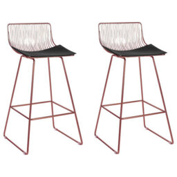 Beliani Set Of 2 Bar Chairs Fredonia Metal Rose Gold