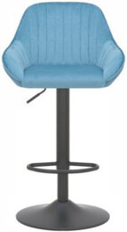 Lamboro Velluto Matt Black Velvet Bar Stool, Padded Seat & Backrest, Matt Black Footrest, Height Adjustable Swivel Gas Lift, Pastel Blue - thumbnail 3