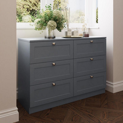 Fwstyle Artus Grey Panelled 6 Drawer Chest Of Drawers (H) 77Cm (W) 110Cm (D) 40Cm Extra Deep Drawers - image 1