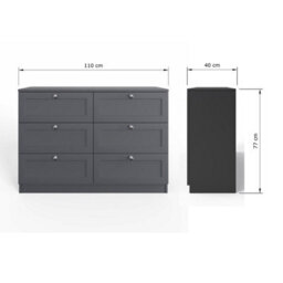 Fwstyle Artus Grey Panelled 6 Drawer Chest Of Drawers (H) 77Cm (W) 110Cm (D) 40Cm Extra Deep Drawers - thumbnail 5
