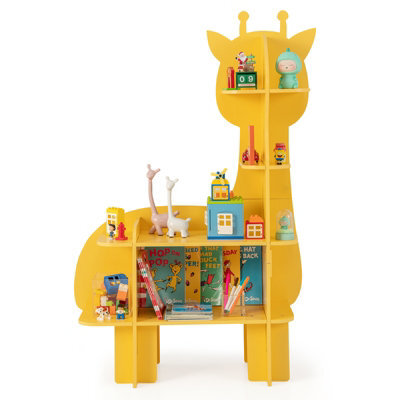 Costway Kids Giraffe Bookcase 4-Tier Toy Storage Organizer Wooden Bookshelf - image 1