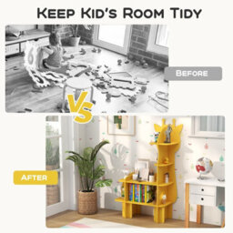 Costway Kids Giraffe Bookcase 4-Tier Toy Storage Organizer Wooden Bookshelf - thumbnail 9