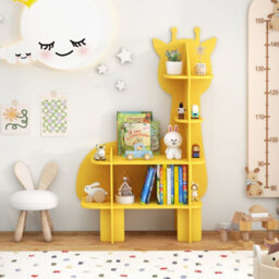 Costway Kids Giraffe Bookcase 4-Tier Toy Storage Organizer Wooden Bookshelf - thumbnail 4