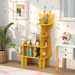 Costway Kids Giraffe Bookcase 4-Tier Toy Storage Organizer Wooden Bookshelf - thumbnail 3