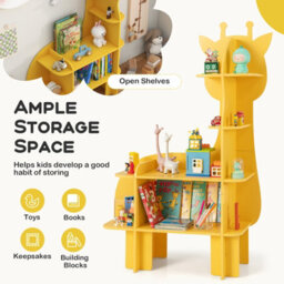 Costway Kids Giraffe Bookcase 4-Tier Toy Storage Organizer Wooden Bookshelf - thumbnail 6