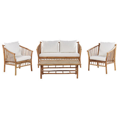 Beliani Garden Lounge Set With Table 4 Seater Maggiore Bamboo Light Brown - image 1