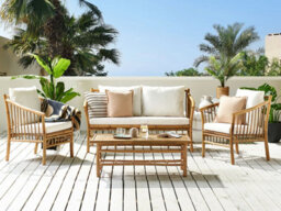 Beliani Garden Lounge Set With Table 4 Seater Maggiore Bamboo Light Brown - thumbnail 2
