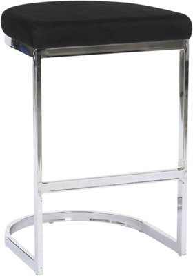 Lamboro Trevi Velvet Kitchen Bar Stools, Chrome Cantilever Frame, Breakfast & Home Bar Stool - Black - image 1