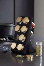 Masterclass Eight Jar Spice Rack With Matt Black And Brass Finish - thumbnail 2