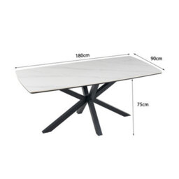 More4Homes Juno White Marble Ceramic Dining Table & 8 Myla Linen Black Chairs - thumbnail 9