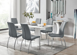 Furniturebox Imperia White High Gloss 6 Seater Dining Table With Structural 2 Plinth Column Legs 6 Grey Stitched Faux Leather Isco Chairs - thumbnail 1