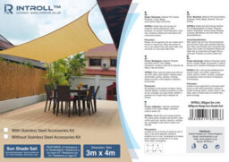 Introll Premium Int 185Gsm 600Gram Sun Shade Sail - Water Proof - Beige - 3X5 Rectangle - thumbnail 7