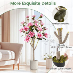 Costway 130Cm Artificial Magnolia Tree Faux Wedding Flower Plant-Pink - thumbnail 3