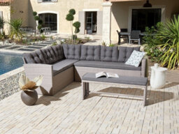 Beliani Garden Corner Sofa 8 Seater Viterbo Pe Rattan Grey - thumbnail 2