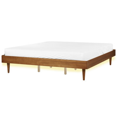 Beliani Bed With Led Toucy 180 X 200 Cm (Eu Super King) Brown Ash Wood - image 1
