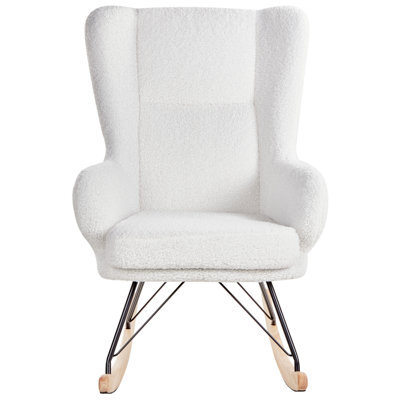 Wyld and Coco Luoma Off-White Boucle Rocking Chair With Black Metal Legs And High Back - image 1