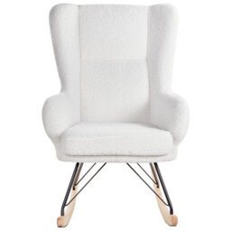 Wyld and Coco Luoma Off-White Boucle Rocking Chair With Black Metal Legs And High Back - thumbnail 1