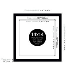 "14X14"" Black Picture Frame - 14X14"" Square Frame With 13X13"" Mount For 14X14""/13X13"" Pictures Art Deco Style Room Decor, 1 Pack" - thumbnail 2