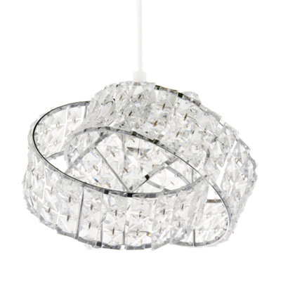 Happy Homewares Designer Chrome Plated Triple Ring Pendant Shade With Square Beads - image 1