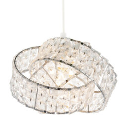 Happy Homewares Designer Chrome Plated Triple Ring Pendant Shade With Square Beads - thumbnail 2