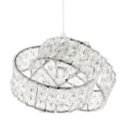 Happy Homewares Designer Chrome Plated Triple Ring Pendant Shade With Square Beads - thumbnail 1