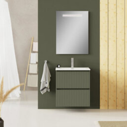 Banyetti Linea Muscat Sage Ribbed Double Drawer Wall Hung Vanity Unit 600mm X 390mm - thumbnail 1