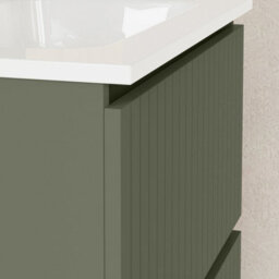 Banyetti Linea Muscat Sage Ribbed Double Drawer Wall Hung Vanity Unit 600mm X 390mm - thumbnail 2
