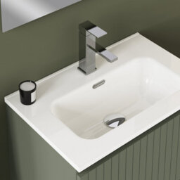 Banyetti Linea Muscat Sage Ribbed Double Drawer Wall Hung Vanity Unit 600mm X 390mm - thumbnail 3