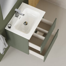 Banyetti Linea Muscat Sage Ribbed Double Drawer Wall Hung Vanity Unit 600mm X 390mm - thumbnail 4