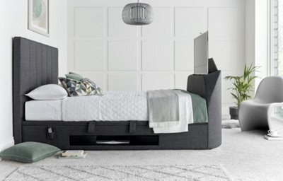 Europa Medburn Ottoman Storage Upholstered Tv Bed Frame Slate Grey Linen Fabric - image 1