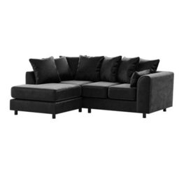 Furnishings For Less UK Brooklyn Plush Velvet 3 To 4 Seater L Shaped Corner Sofa Foam Black Left Hand Facing - thumbnail 1