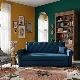 Viva Roma Iv Living Room Sofa Bed With Hr Foam Wave Springs Metal Legs And Wooden Frame 188X85X98Cm Blue - thumbnail 1