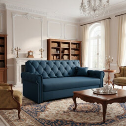 Viva Roma Iv Living Room Sofa Bed With Hr Foam Wave Springs Metal Legs And Wooden Frame 188X85X98Cm Blue - thumbnail 2